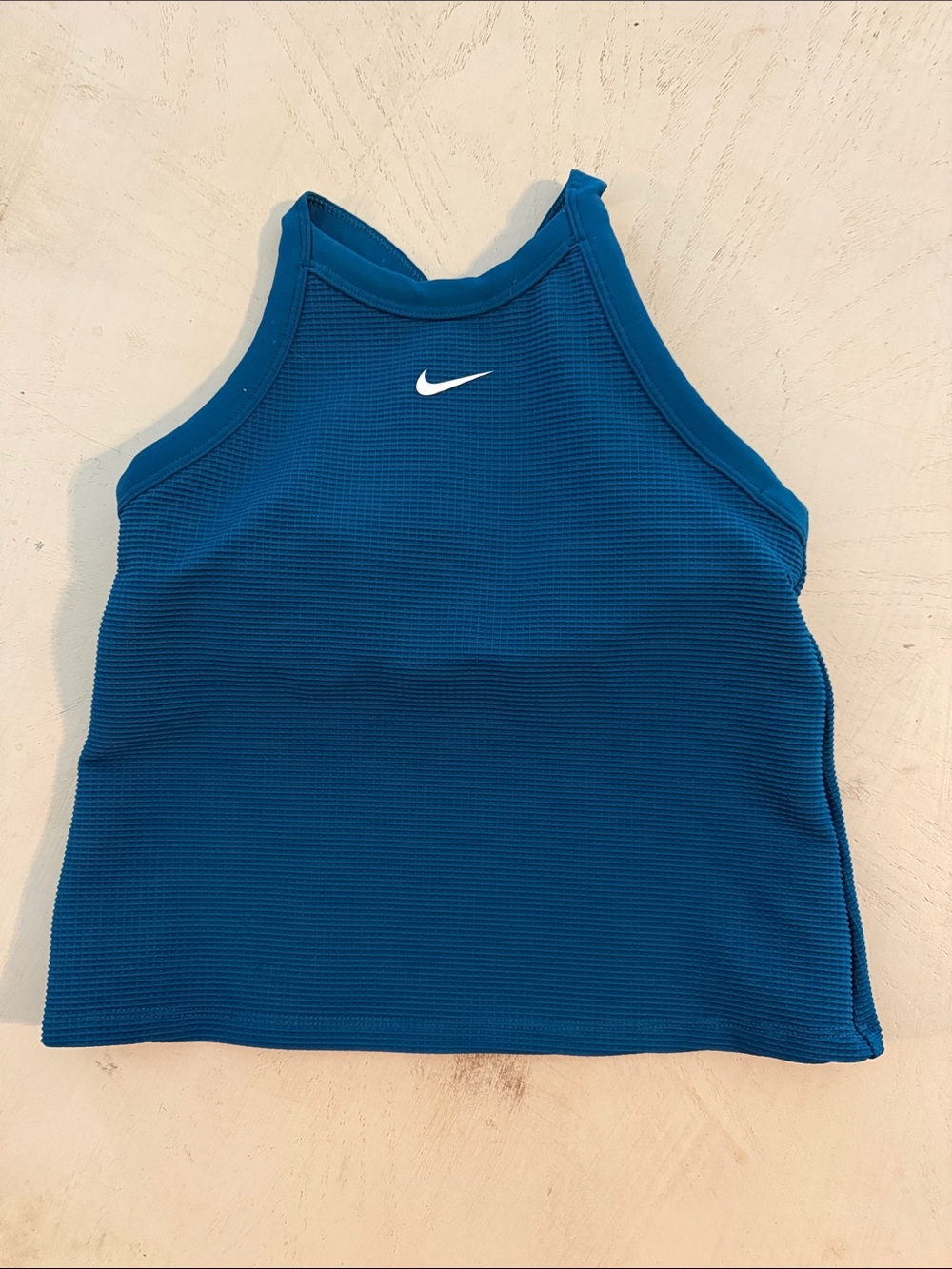 Nike Girls Dri Fit Blue Waffle Weave Racerback Sports Top Built-In Bra Sz Med